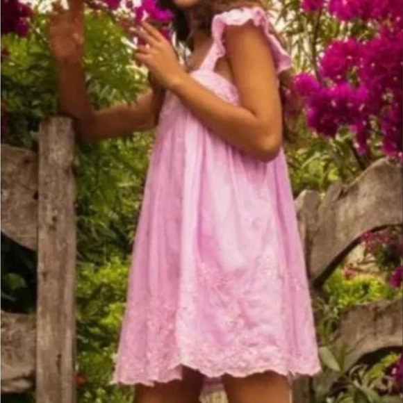 Juliet Dunn London Cotton Embroidered Babydoll Dress in Spring Green - Size 6-8 - Picture 1 of 9